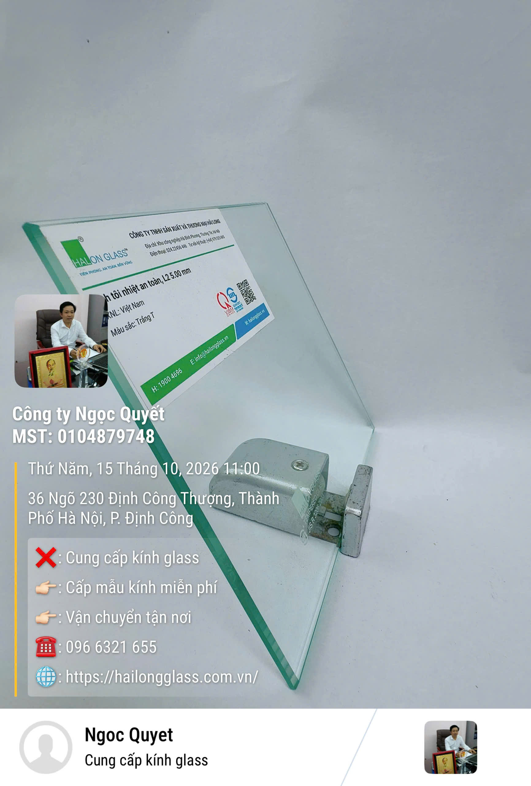 Tấm kính cường lực Hải Long Glass màu trắng trong, dày 5 mm, gắn phụ kiện kim loại大小规律